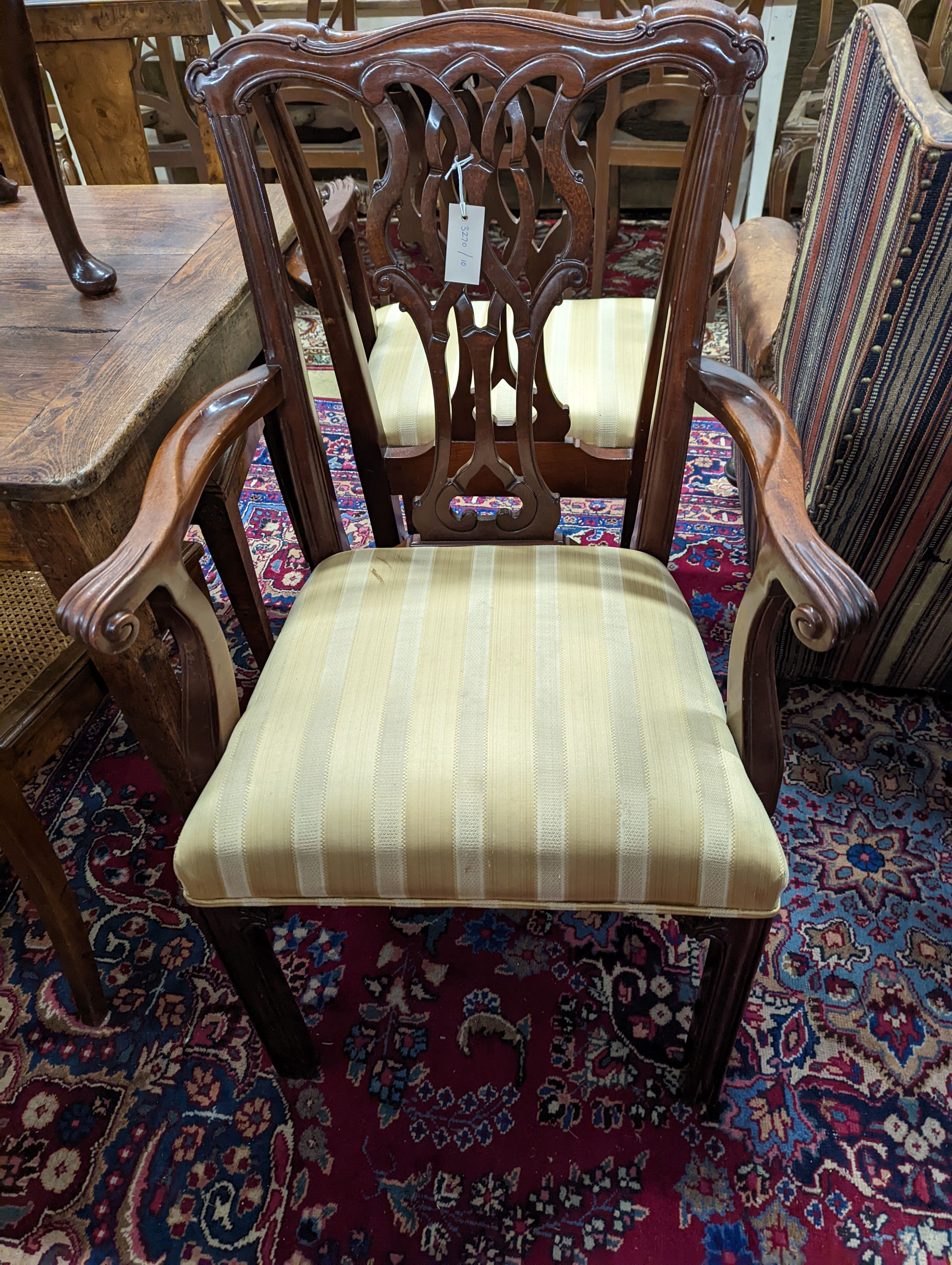 A pair of Chippendale style mahogany carver chairs. H-99cm.